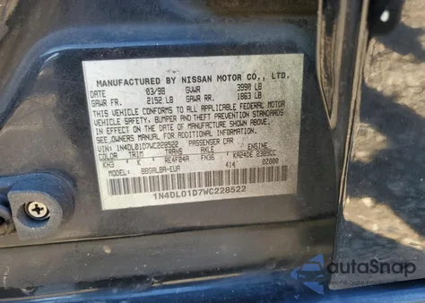 1998 Nissan Altima Xe из США, поврежденный, VIN 1N4DL01D7WC228522